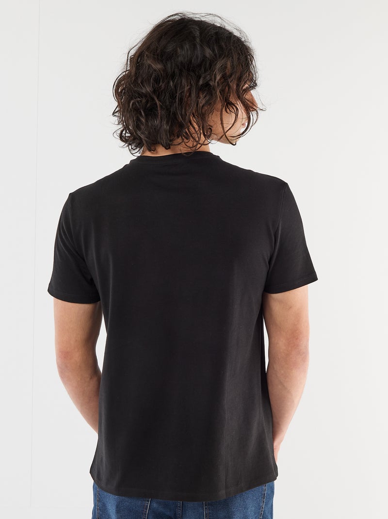 T-shirt a tinta unita a maniche corte con ricamo Nero - Kiabi