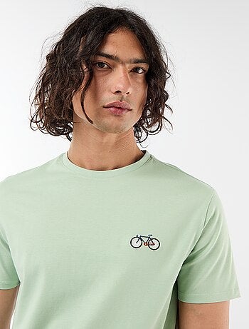 T-shirt a tinta unita a maniche corte con ricamo