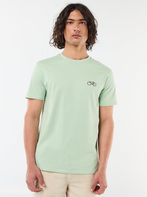 T-shirt a tinta unita a maniche corte con ricamo - Kiabi