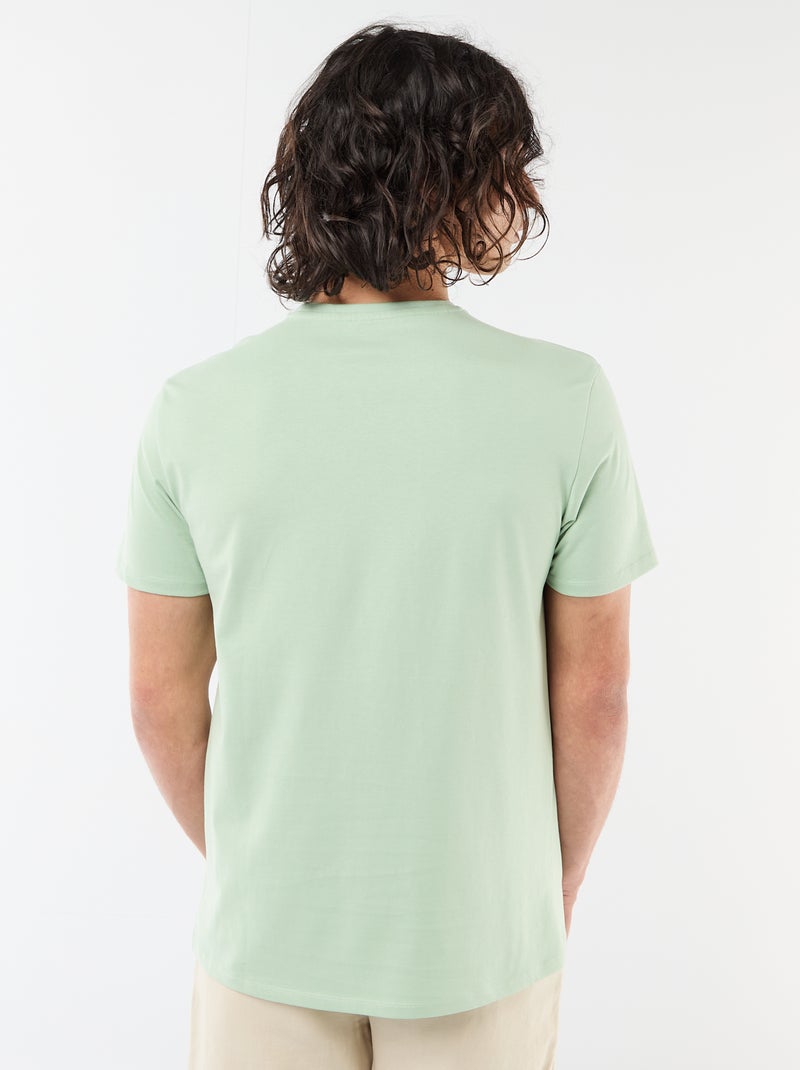 T-shirt a tinta unita a maniche corte con ricamo Verde - Kiabi