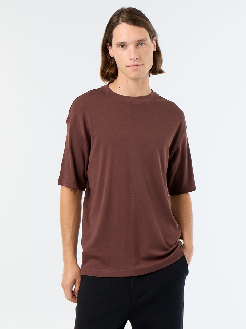 T-shirt a tinta unita a maniche corte e girocollo Marrone - Kiabi