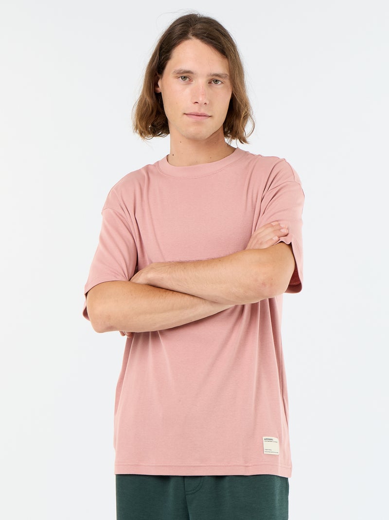 T-shirt a tinta unita a maniche corte e girocollo Rosa - Kiabi