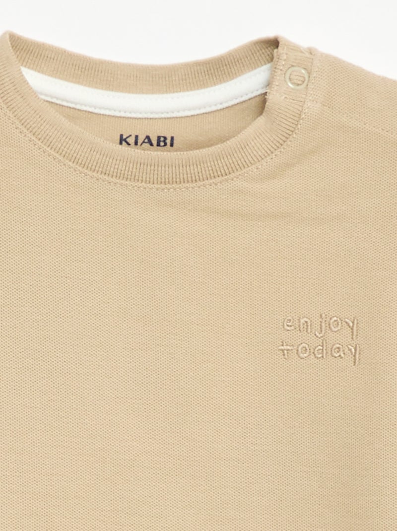 T-shirt a tinta unita a maniche corte in cotone Beige - Kiabi
