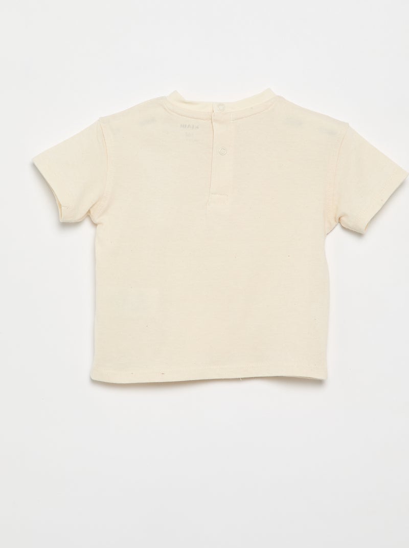 T-shirt a tinta unita con fiori fantasia sul colletto Beige - Kiabi