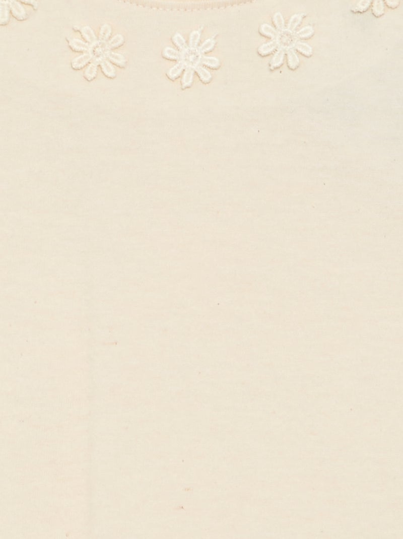 T-shirt a tinta unita con fiori fantasia sul colletto Beige - Kiabi
