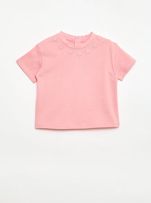 T-shirt a tinta unita con fiori fantasia sul colletto - Kiabi