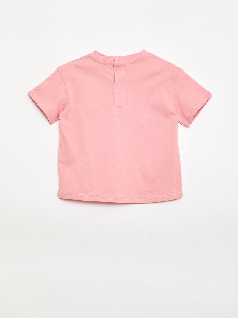 T-shirt a tinta unita con fiori fantasia sul colletto Rosa - Kiabi