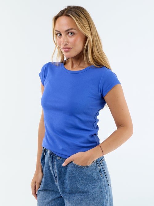 T-shirt a tinta unita con scollo all'americana e maniche corte - Kiabi