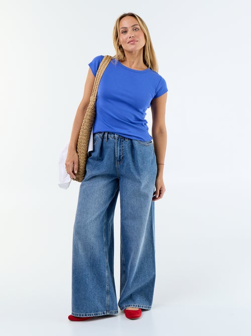 T-shirt a tinta unita con scollo all'americana e maniche corte - Kiabi