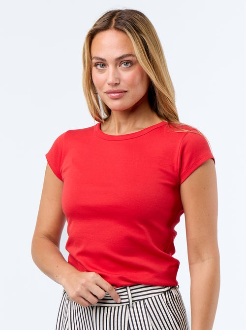 T-shirt a tinta unita con scollo all'americana e maniche corte - Kiabi