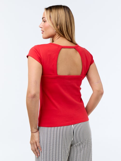 T-shirt a tinta unita con scollo all'americana e maniche corte - Kiabi