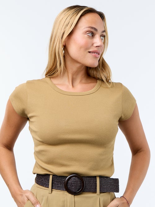 T-shirt a tinta unita con scollo all'americana e maniche corte - Kiabi