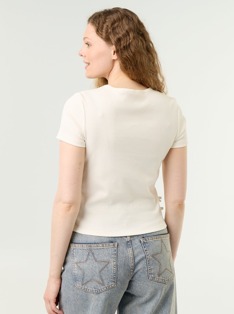 T-shirt a tinta unita in maglia a costine Bianco - Kiabi