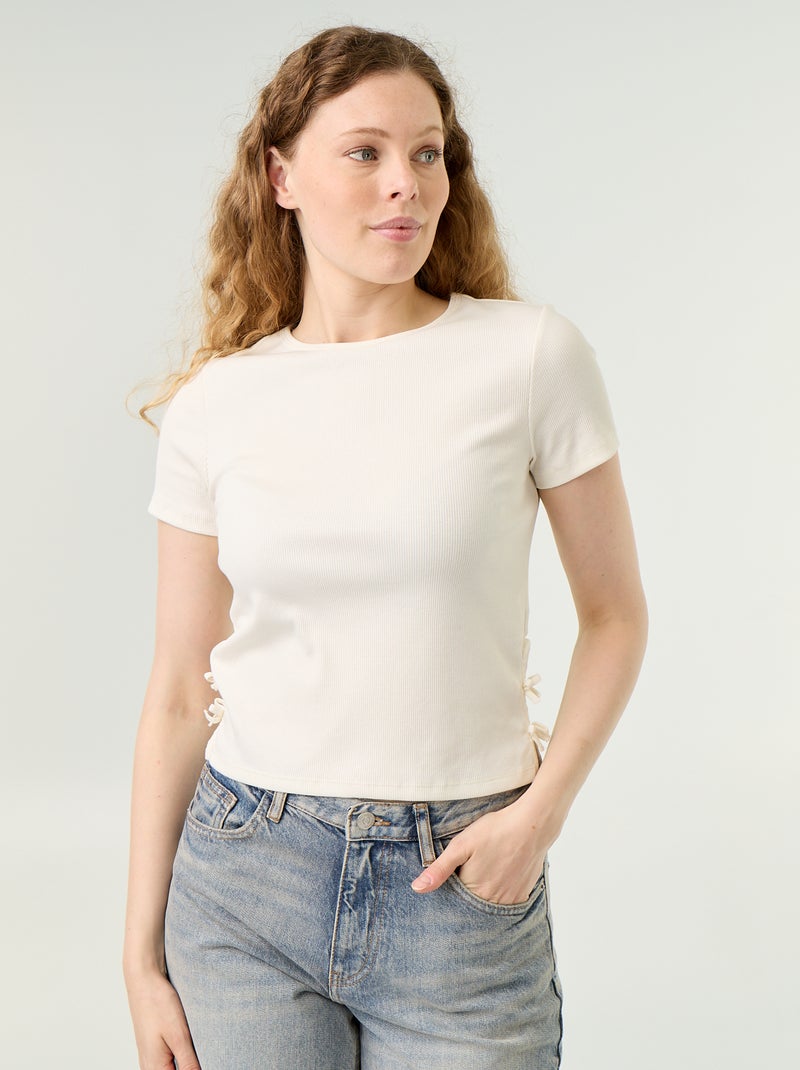 T-shirt a tinta unita in maglia a costine Bianco - Kiabi