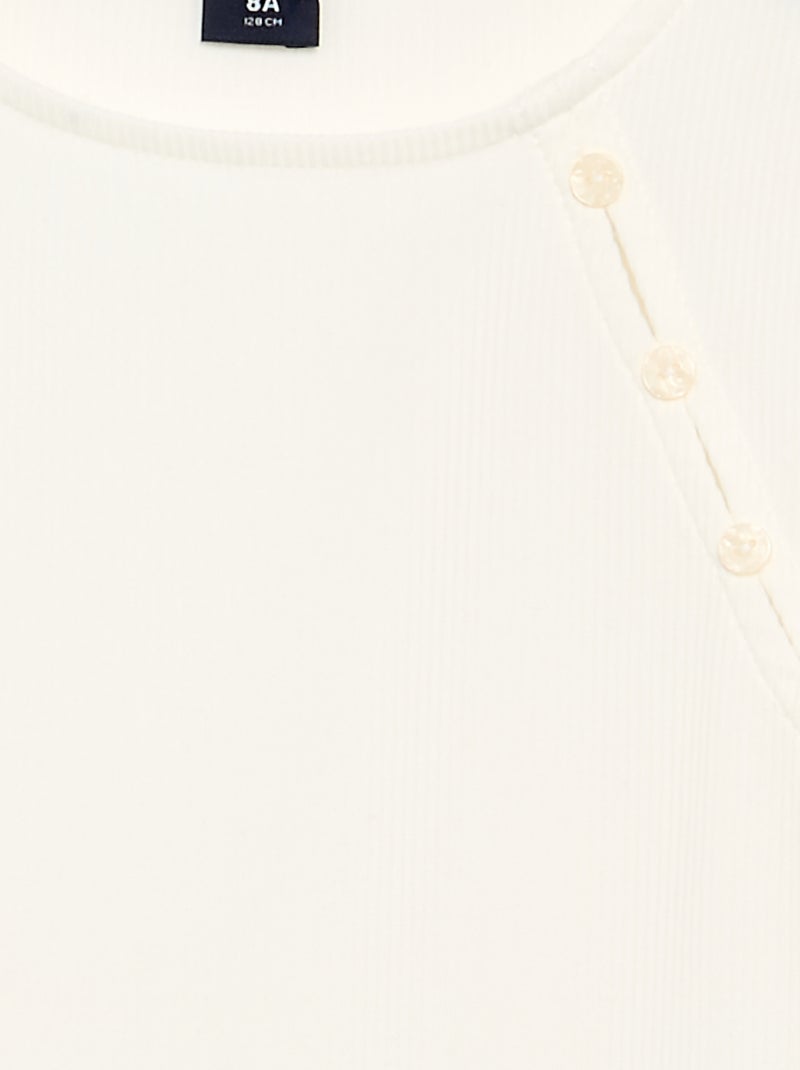 T-shirt a tinta unita in maglia a costine con spalla abbottonata Bianco - Kiabi