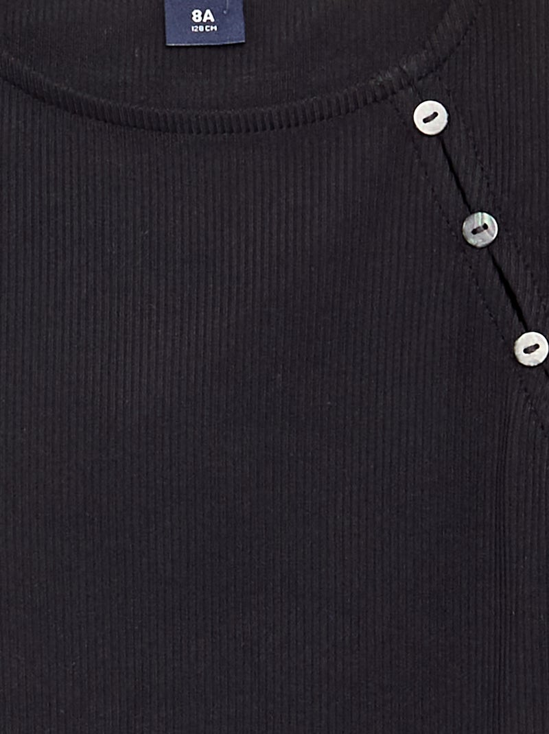 T-shirt a tinta unita in maglia a costine con spalla abbottonata Nero - Kiabi