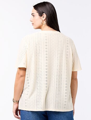 T-shirt a tinta unita in maglia traforata