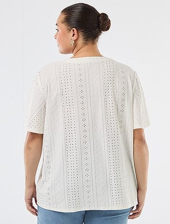 T-shirt a tinta unita in maglia traforata