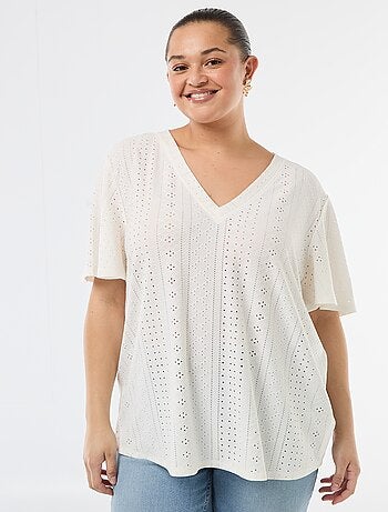 T-shirt a tinta unita in maglia traforata