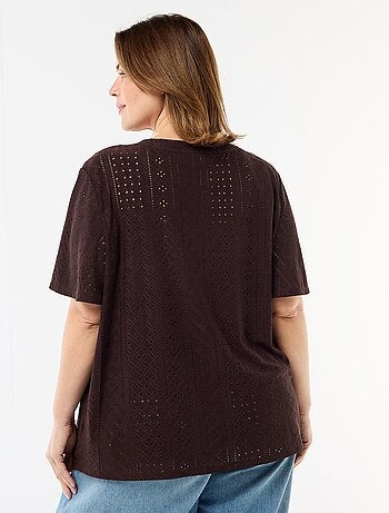 T-shirt a tinta unita in maglia traforata