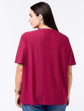 T-shirt a tinta unita in maglia traforata