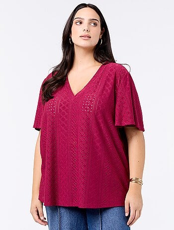 T-shirt a tinta unita in maglia traforata