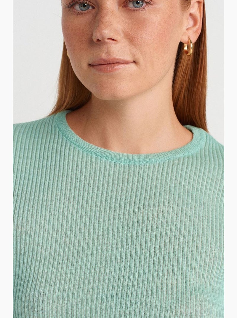 T-shirt aderente a costine con volant manica corta dilvin Verde menta - Kiabi