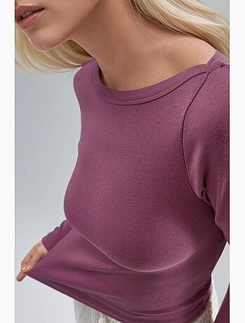 Blusa slim fit a coste con scollo a barca busem