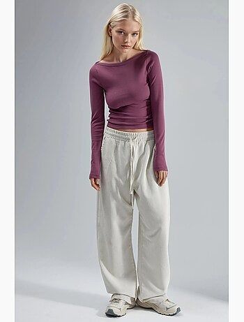 Blusa slim fit a coste con scollo a barca busem