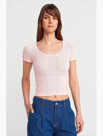 T-shirt aderente a costine testurizzata manica corta dilvin