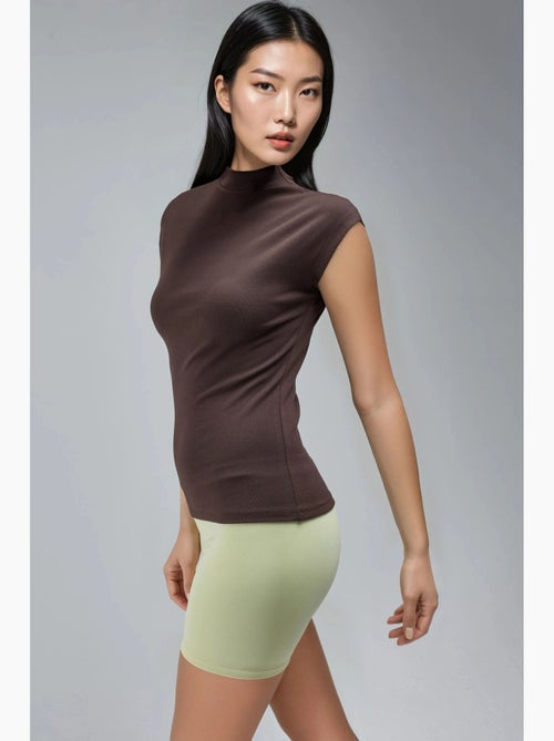 T-shirt aderente collo alto in maglia manica corta busem - Kiabi