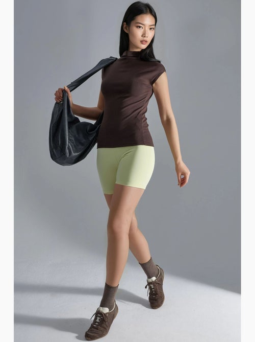 T-shirt aderente collo alto in maglia manica corta busem - Kiabi