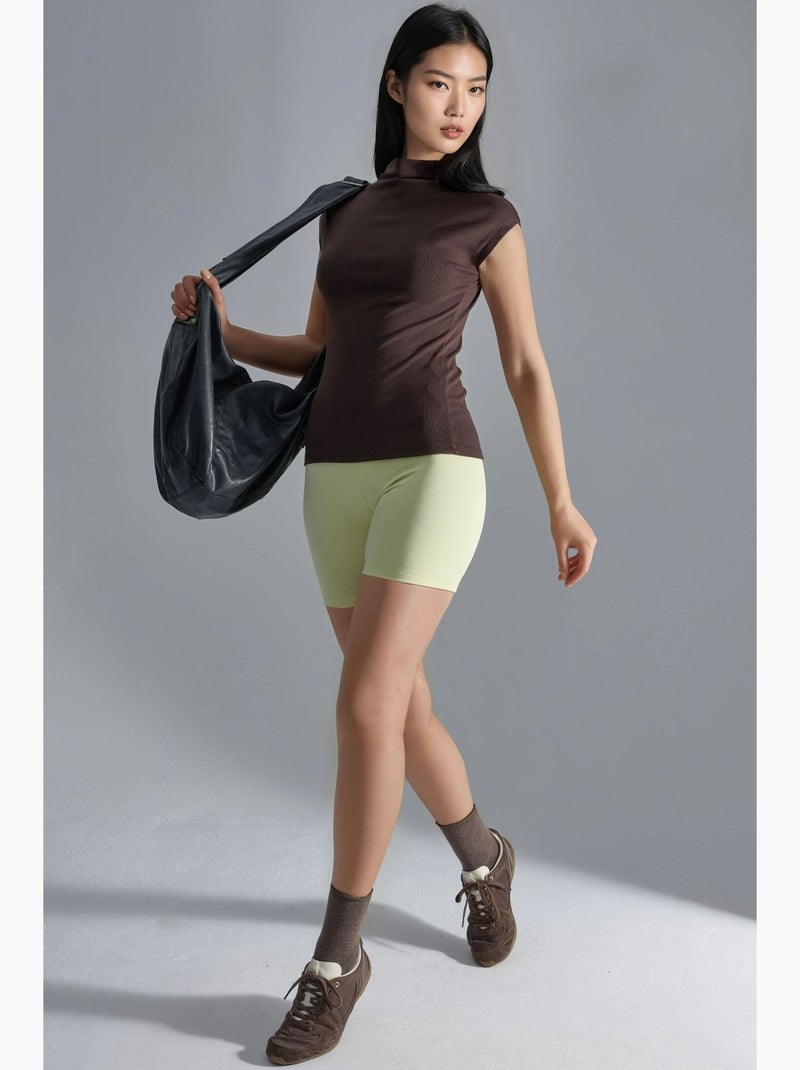 T-shirt aderente collo alto in maglia manica corta busem Marrone scuro - Kiabi