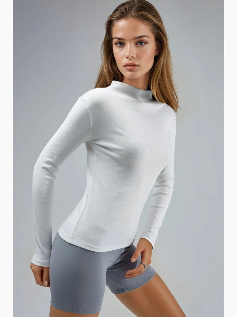 T-shirt aderente collo alto manica lunga busem Bianco - Kiabi