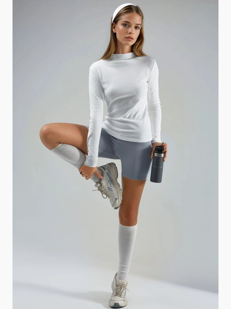 T-shirt aderente collo alto manica lunga busem Bianco - Kiabi