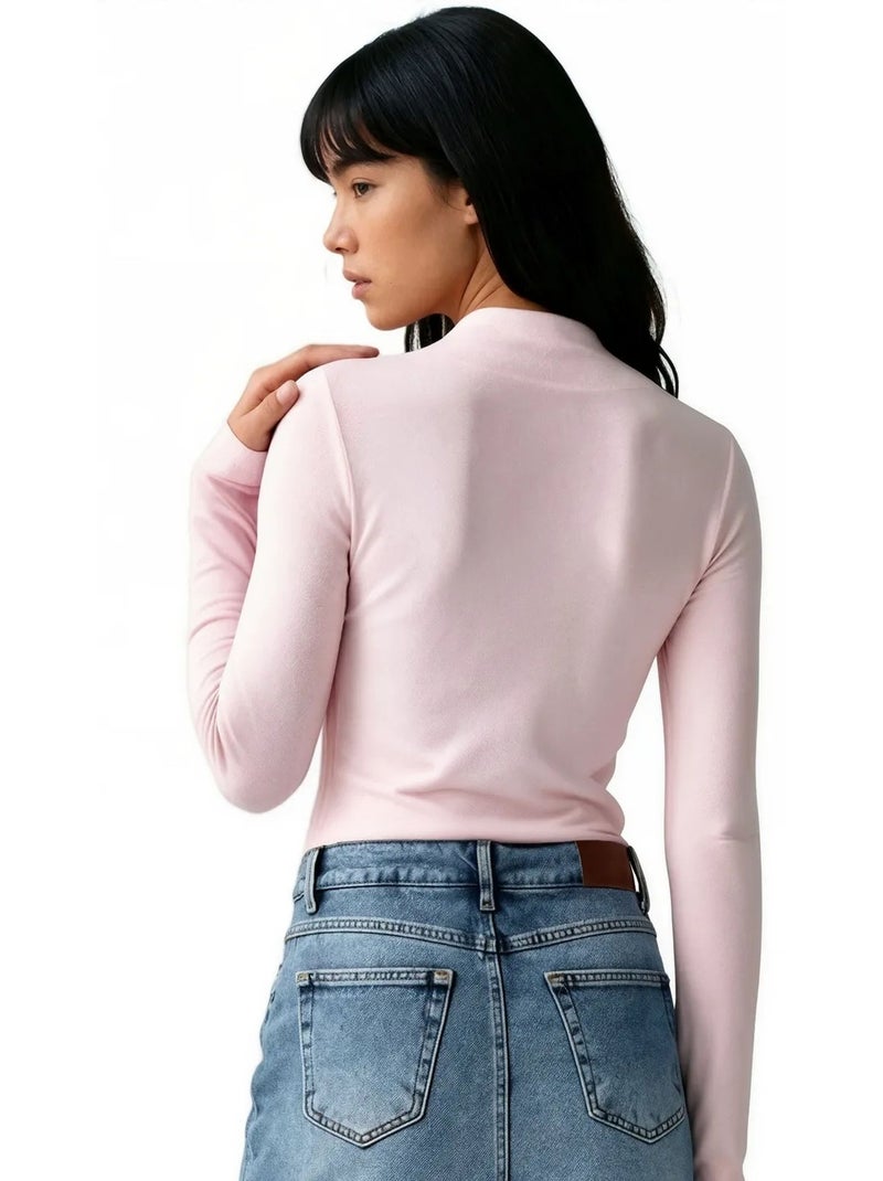 T-shirt aderente collo alto manica lunga busem Rosa chiaro - Kiabi