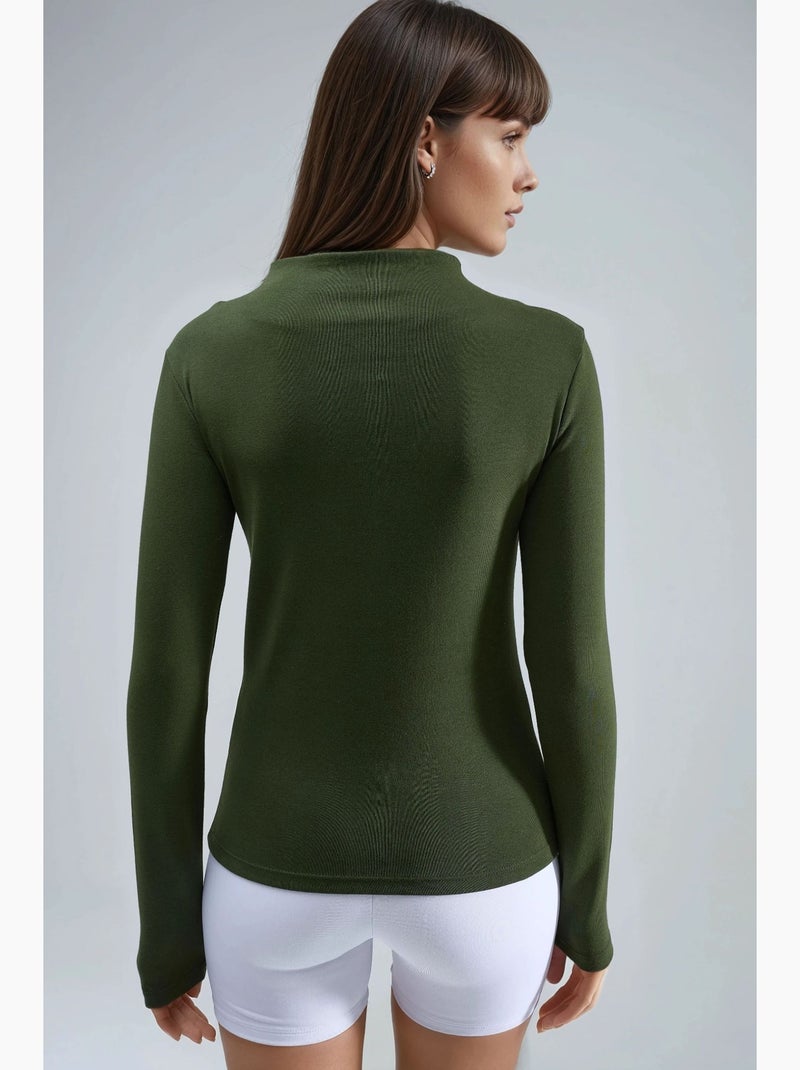 T-shirt aderente collo alto manica lunga busem Verde scuro - Kiabi