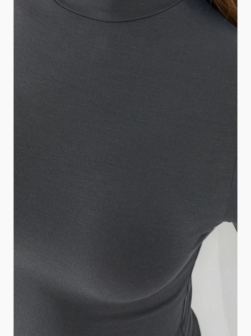 T-shirt aderente collo alto manica lunga hiccup Grigio scuro - Kiabi