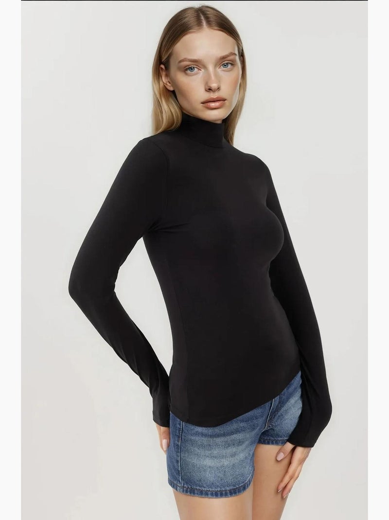 T-shirt aderente collo alto manica lunga hiccup Nero - Kiabi
