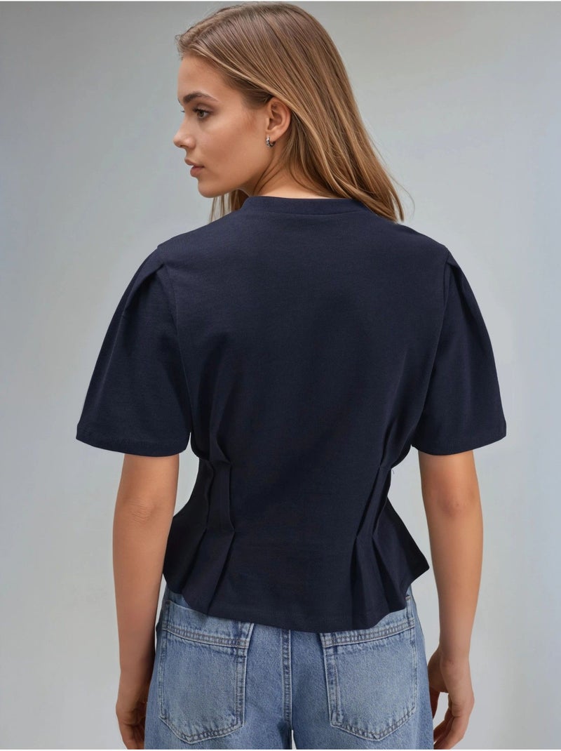 T-shirt aderente con girocollo hiccup Blu scuro - Kiabi