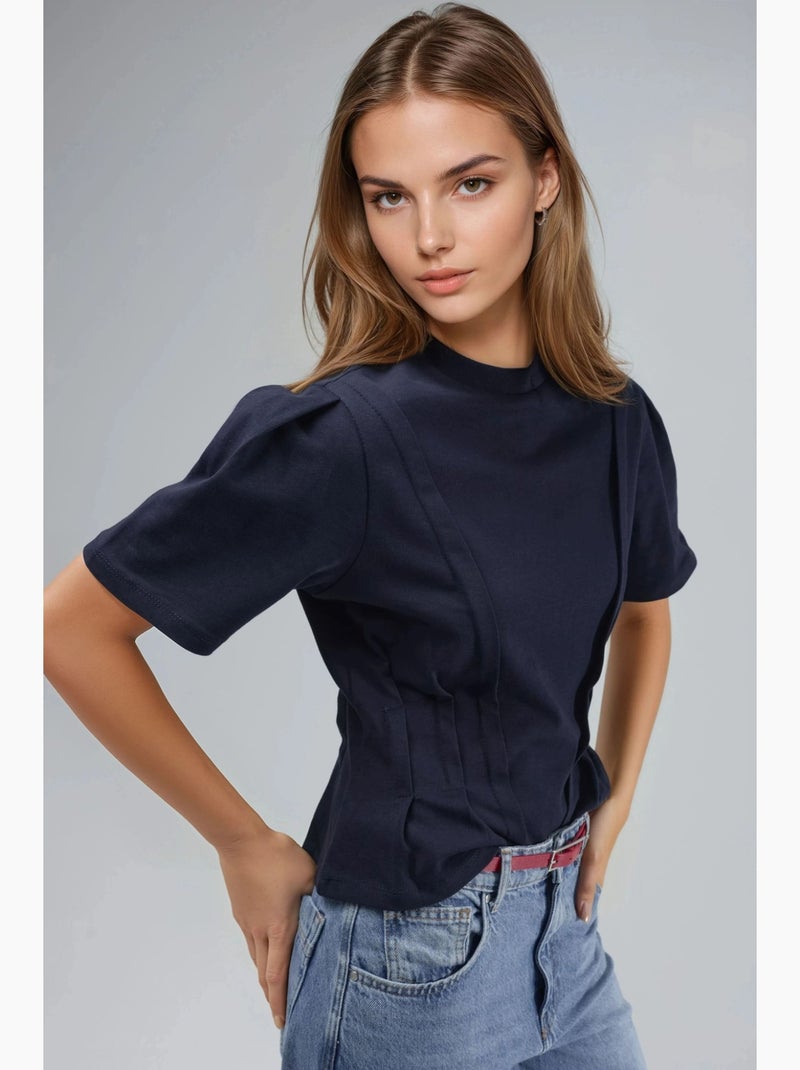 T-shirt aderente con girocollo hiccup Blu scuro - Kiabi