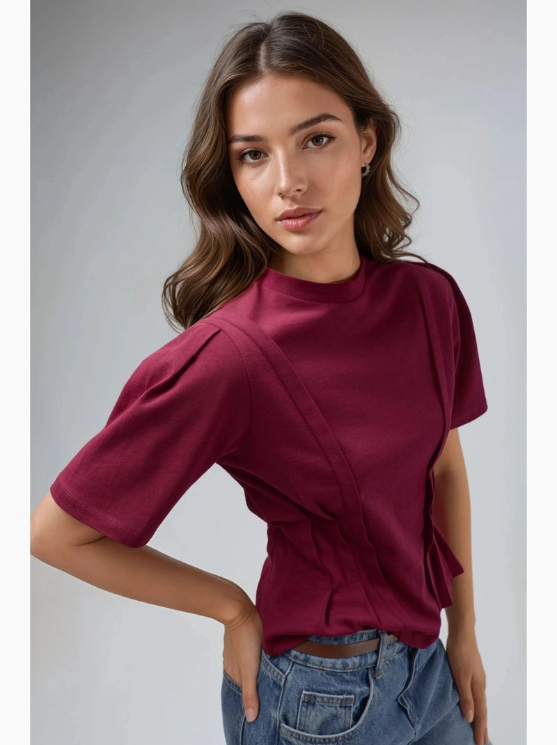 T-shirt aderente con girocollo hiccup Rosso cashmere - Kiabi