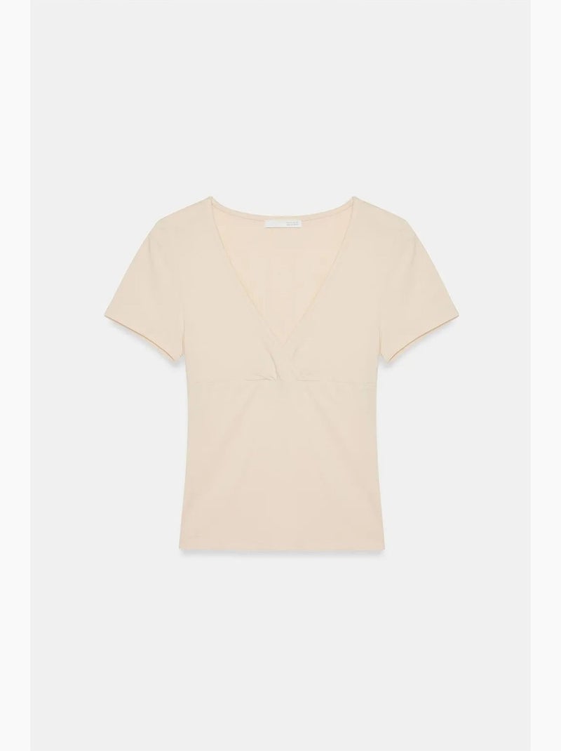 T-shirt aderente con scollo a v e maniche corte dilvin Beige argilla - Kiabi