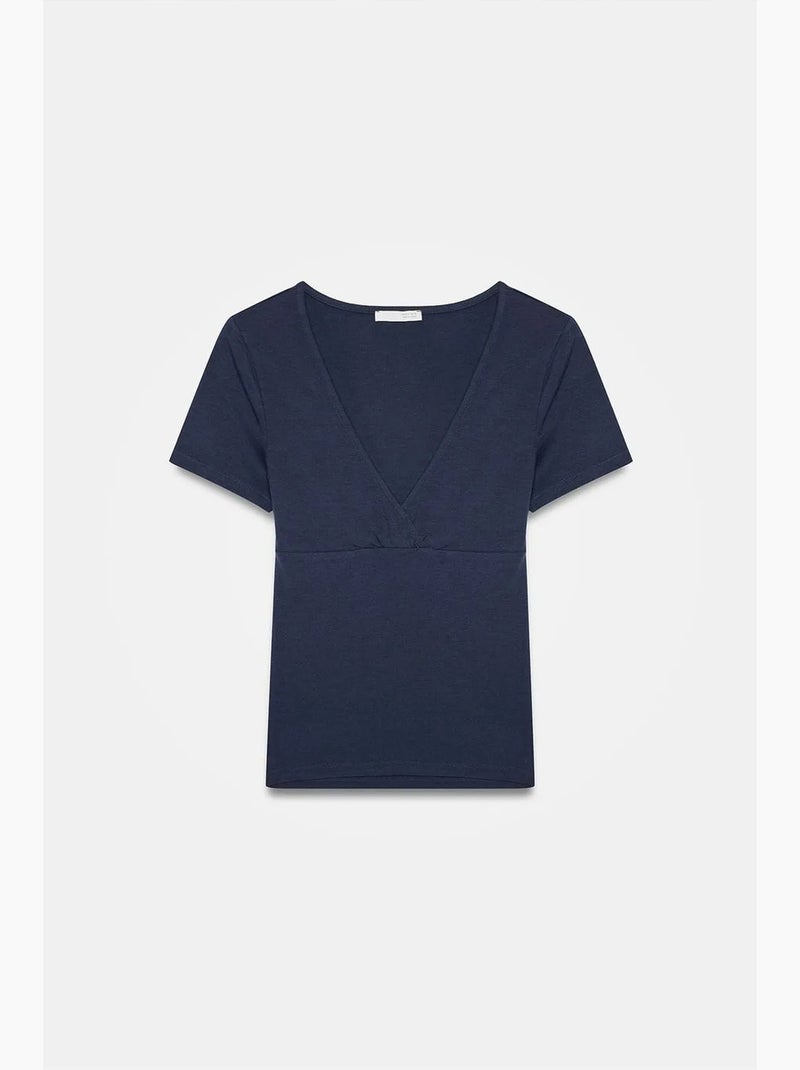 T-shirt aderente con scollo a v e maniche corte dilvin Blu marino - Kiabi