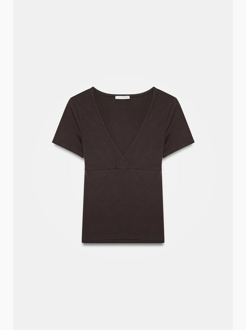 T-shirt aderente con scollo a v e maniche corte dilvin Marrone cioccolato - Kiabi