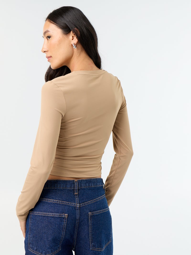 T-shirt aderente e plissettata Beige - Kiabi