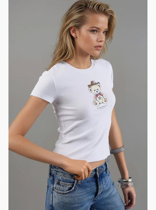 T-shirt aderente girocollo cotone misto manica corta busem - Kiabi T-shirt aderente girocollo cotone misto manica corta busem - Kiabi