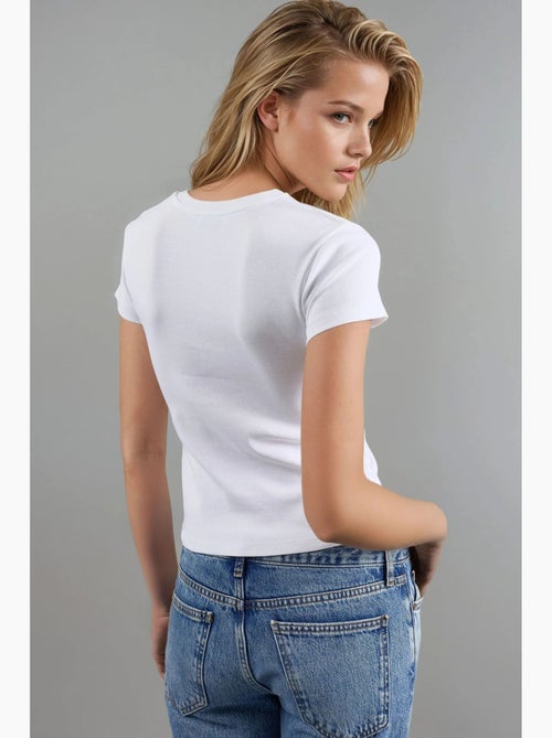 T-shirt aderente girocollo cotone misto manica corta busem - Kiabi T-shirt aderente girocollo cotone misto manica corta busem - Kiabi