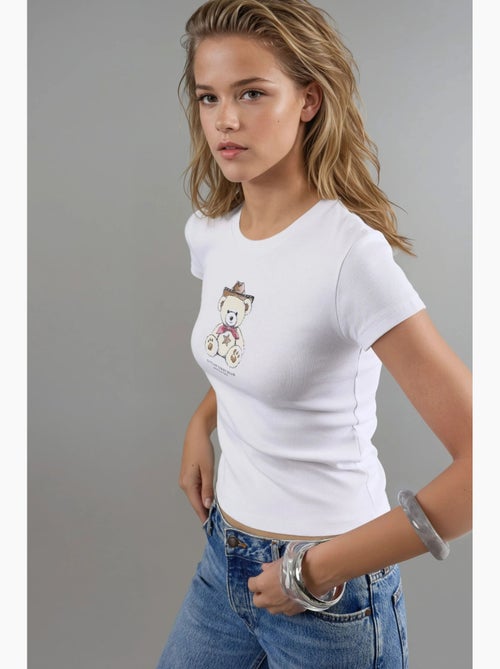 T-shirt aderente girocollo cotone misto manica corta busem - Kiabi T-shirt aderente girocollo cotone misto manica corta busem - Kiabi