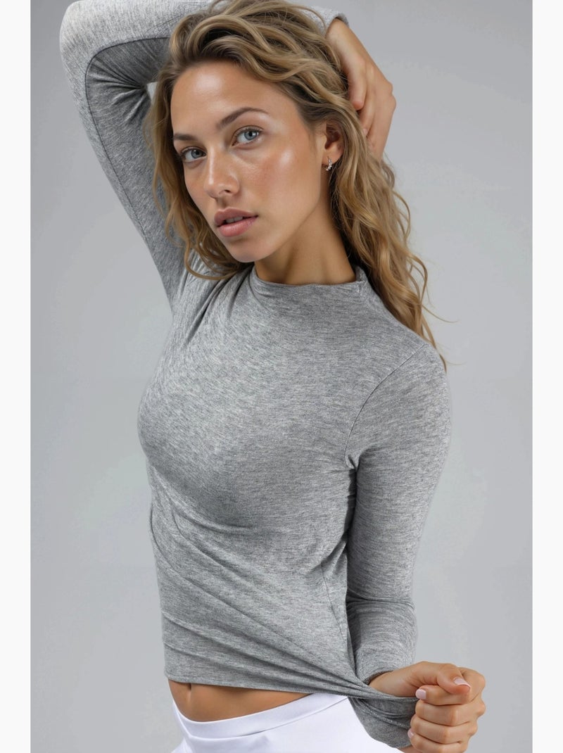 T-shirt aderente manica lunga busem Grigio chiaro - Kiabi